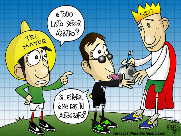 seleccion mayor: todo listo señor arbitro. seleccion sub-17: si, esperame,...