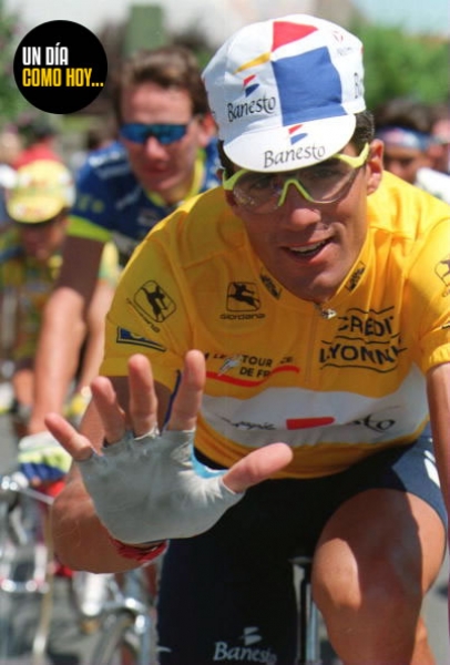 23 de julio de 1995. El español Miguel Indurain gana por quinta vez consecutiva el Tour de France.