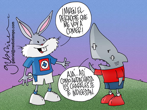 cruz azul dice: miren el pescadote que me voy a comer! el tiburon contesta:...