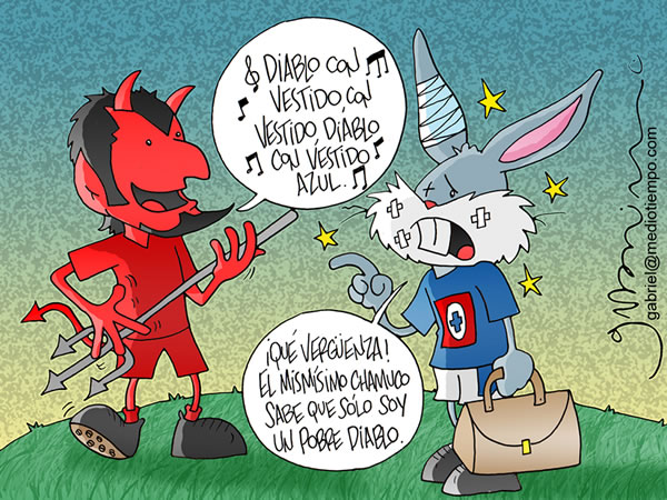 El diablo canta al conejo del Cruz Azul, y este le responde : Qué vergüenza,...