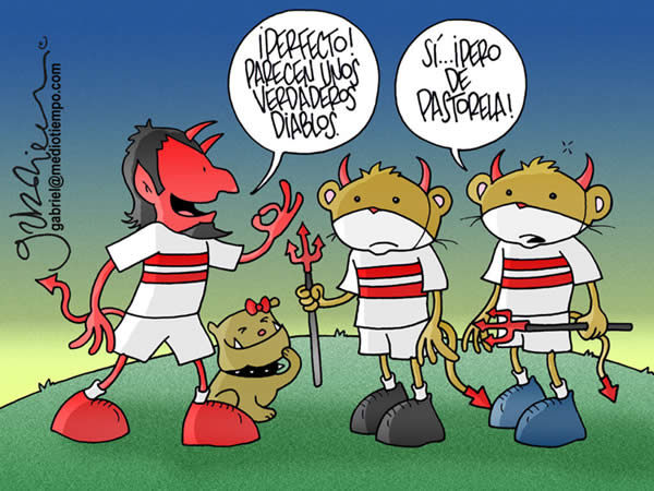 el diablo les dice a sus refuerzos: listo, parecen verdaderos diablos. los...