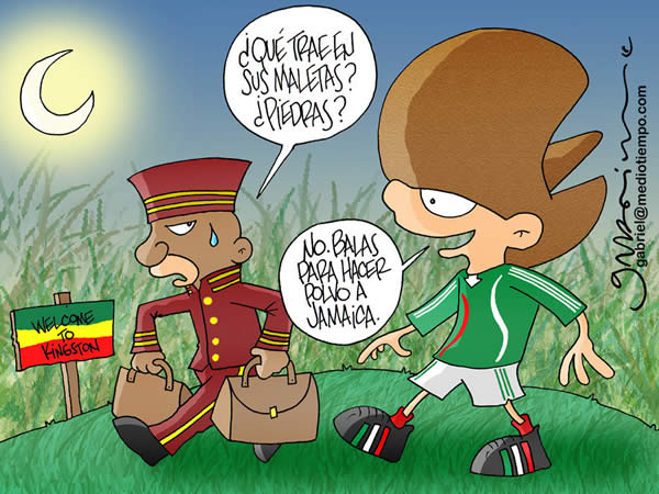 El jamaiquino le pregunta al mexicano si lleva piedras en sus maletas. El...