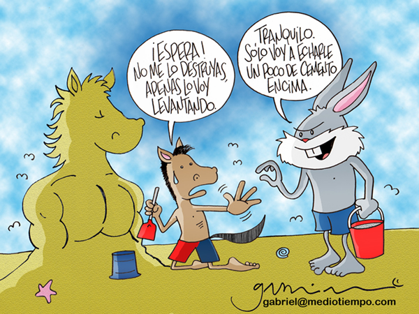 El Potro está construyendo su efigie en arena y le pide al conejo del Cruz...