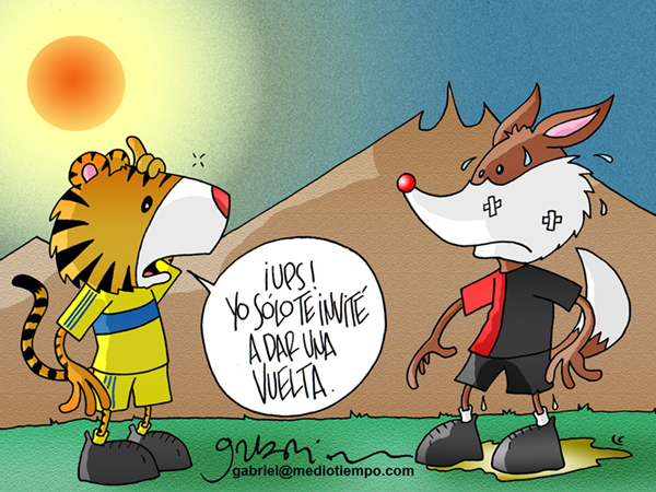 El Tigre dudando le dice al Zorro sudoroso: ¡ups! yo sólo te invité a dar...