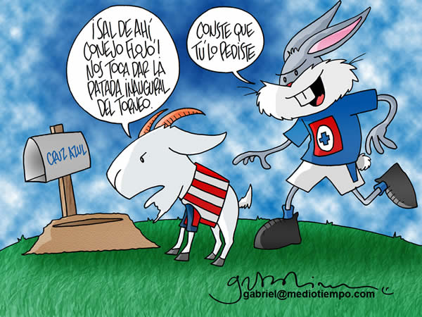 La Chiva le dice al Conejo flojo que salga de su agujero ya que les toca dar...
