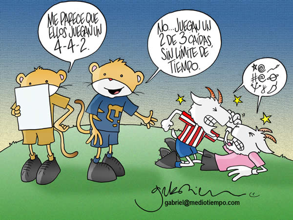 Un puma dice, ellos juegan 4-4-2. Otro puma dice: no, juegan a 2 de 3 caidas...