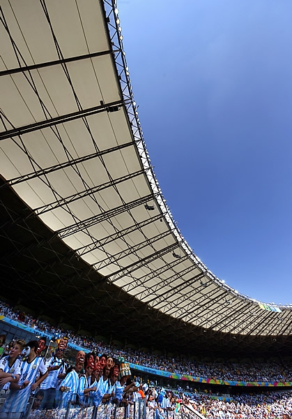 Así luce el Mineirao, con cielo despejado y lleno de aficionados argentinos.