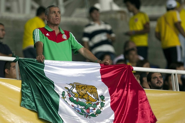 La bandera mexicana presente en las tribunas del estadio.