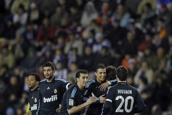 Los madridistas felices por la goleada.
