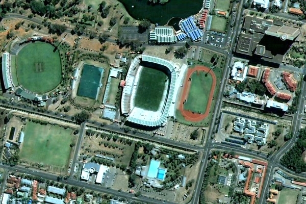 Peter Mokaba Stadium en Polokwane, desde el cielo.