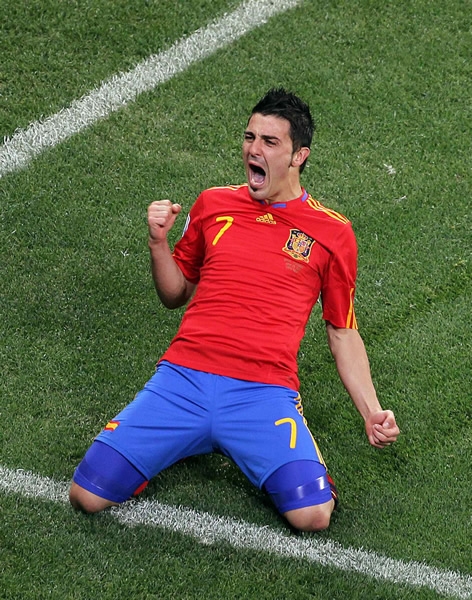 Villa celebra el gol del pase.