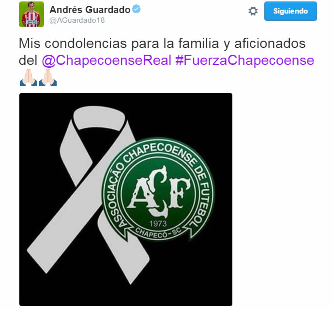 El mundo del futbol se conduele por tragedia del Chapecoense