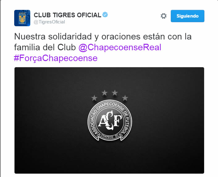 El mundo del futbol se conduele por tragedia del Chapecoense