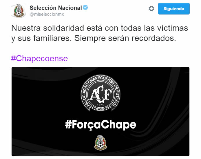 El mundo del futbol se conduele por tragedia del Chapecoense