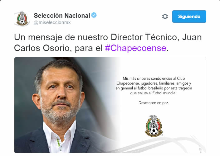 El mundo del futbol se conduele por tragedia del Chapecoense