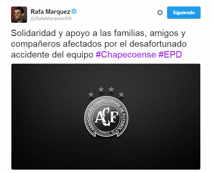 El mundo del futbol se conduele por tragedia del Chapecoense