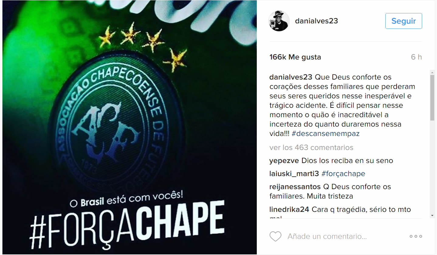 El mundo del futbol se conduele por tragedia del Chapecoense