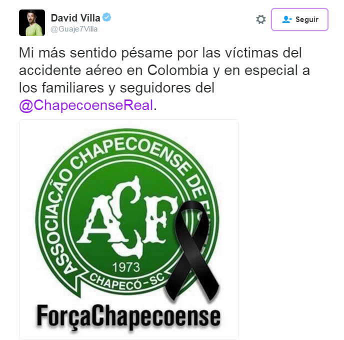 El mundo del futbol se conduele por tragedia del Chapecoense