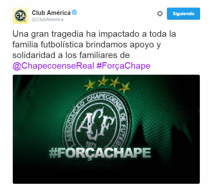 El mundo del futbol se conduele por tragedia del Chapecoense