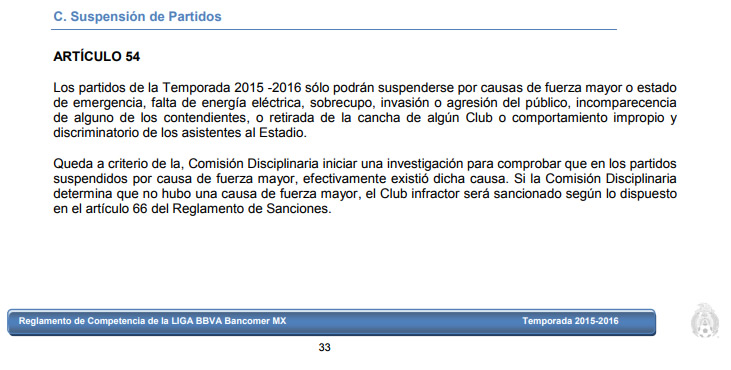 El artículo 54 del reglamento de 2015-16.