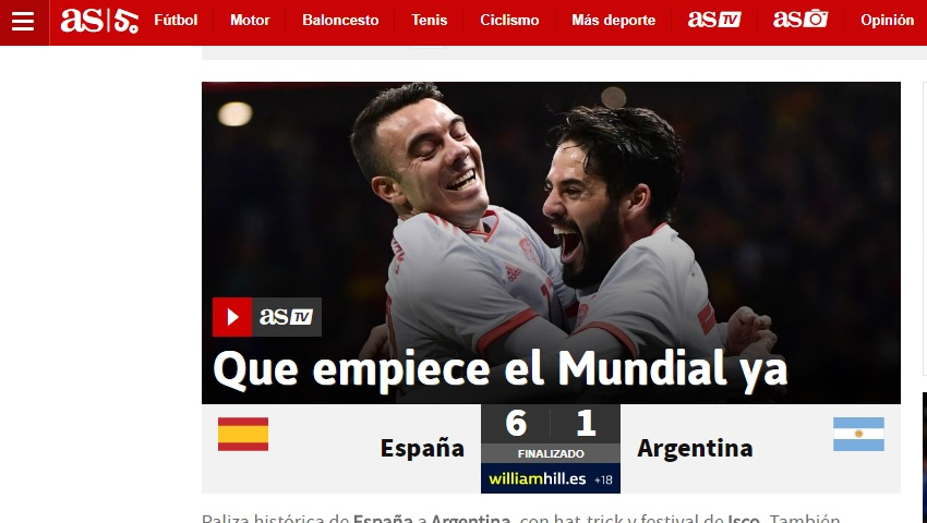 España goleó a Argentina en el Metropolitano 