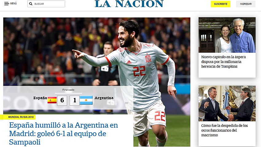 La prensa le 'tiró' a Argentina tras derrota en España
