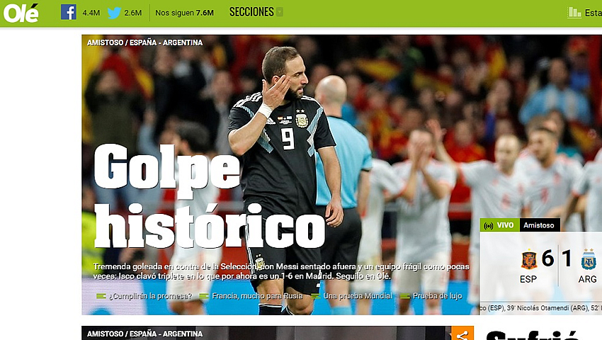 La prensa le 'tiró' a Argentina tras derrota en España