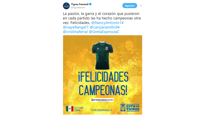 México celebra al Tri Femenil por oro en Barranquilla