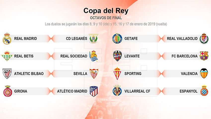 Real Madrid-Leganés y Barça-Levante, en Octavos de Copa del Rey
