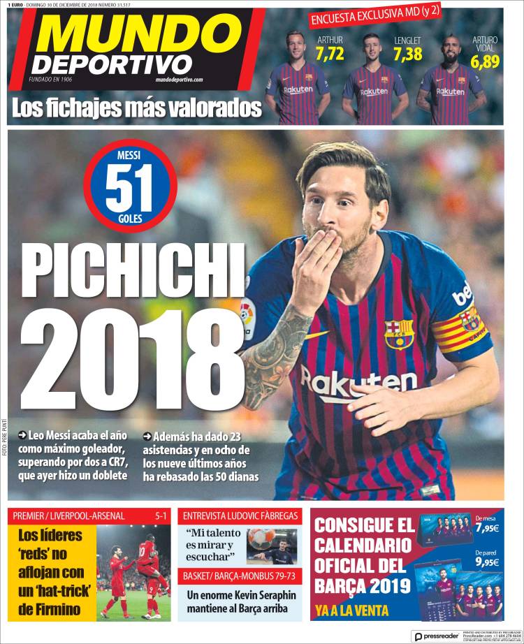 Las portadas del mundo deportivo en este 30 de diciembre de 2018