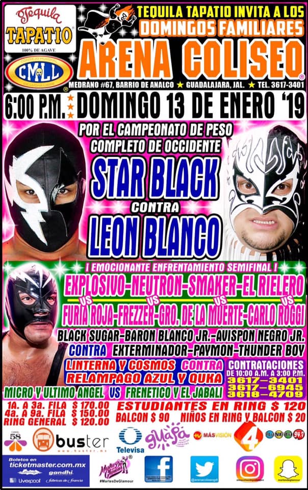 Carteleras de lucha libre del 9 al 15 de enero de 2019.
