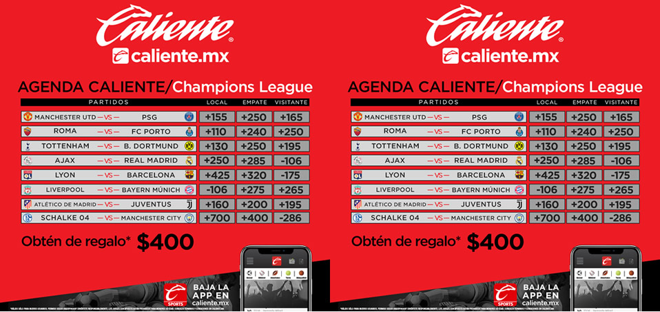 Momios en Caliente.mx para los Octavos de Final de la Champions.