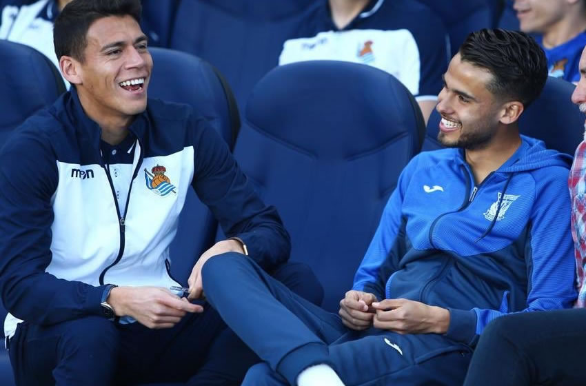 Moreno y Reyes, en el Anoeta para duelo de Liga.