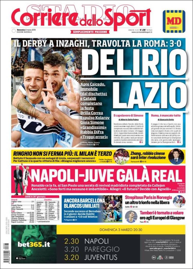 Las portadas deportivas del 3 de marzo de 2019.