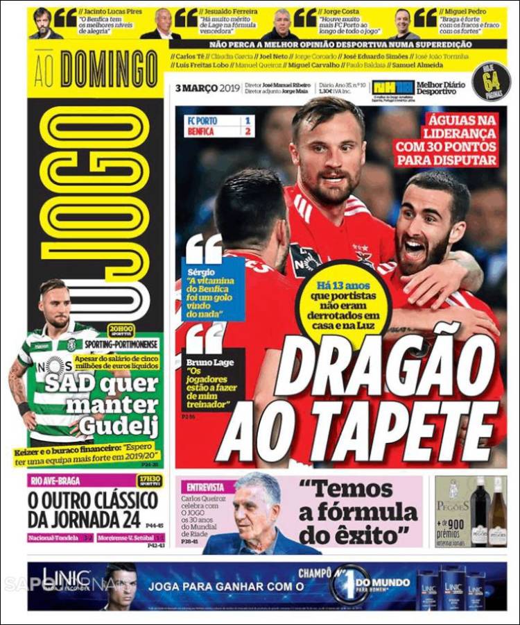 Las portadas deportivas del 3 de marzo de 2019.