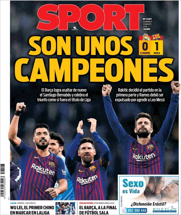 Las portadas deportivas del 3 de marzo de 2019.