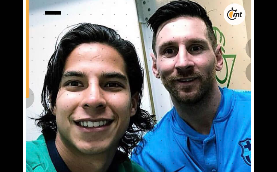 Diego Lainez y Lionel Messi luego del Betis vs. Barcelona (Twitter)