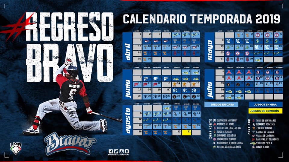 Calendario Bravos de León Temporada 2019