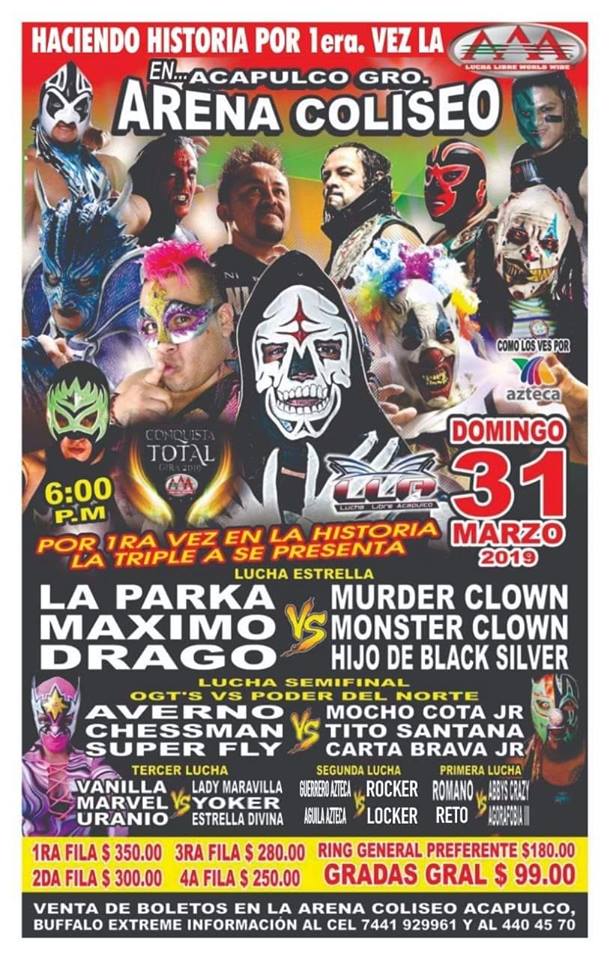Carteleras de lucha libre del 27 de marzo al 2 de abril.
