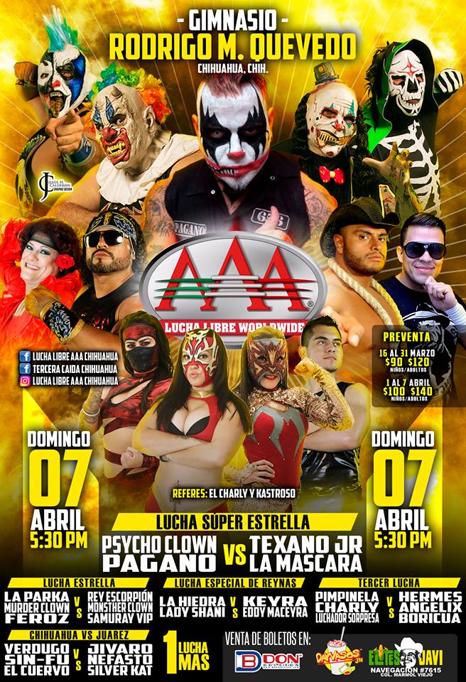 Los eventos de lucha libre que se realizarán del 3 al 9 de abril.