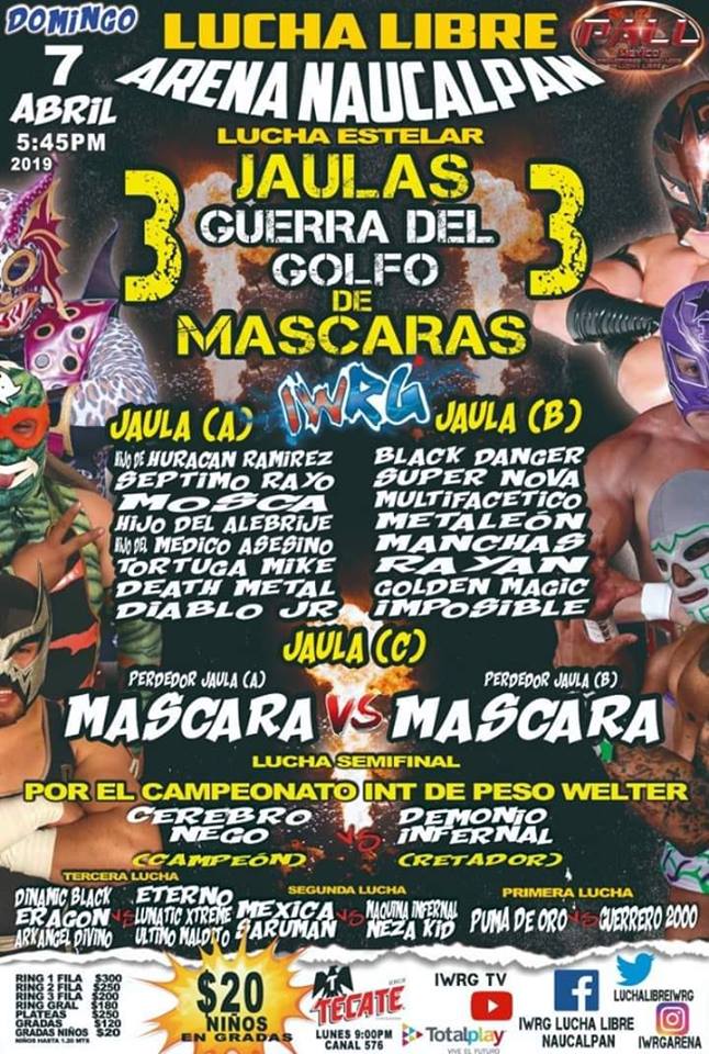 Los eventos de lucha libre que se realizarán del 3 al 9 de abril.