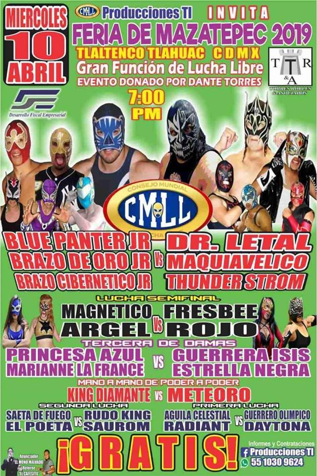 Carteleras de lucha libre del 10 al 16 de abril