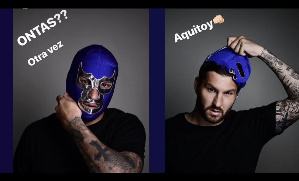Gignac posó con la máscara de Blue Demon. (Foto: @luchalibreaaa)