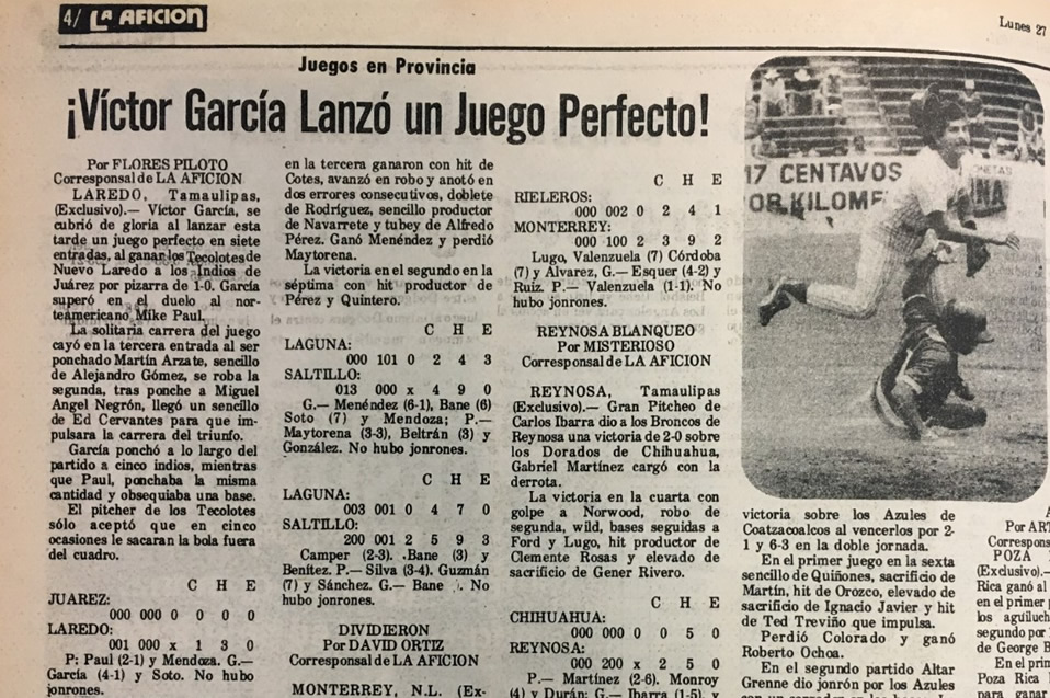 El juego perfecto de Víctor García se dio el 26 de abril de 1981