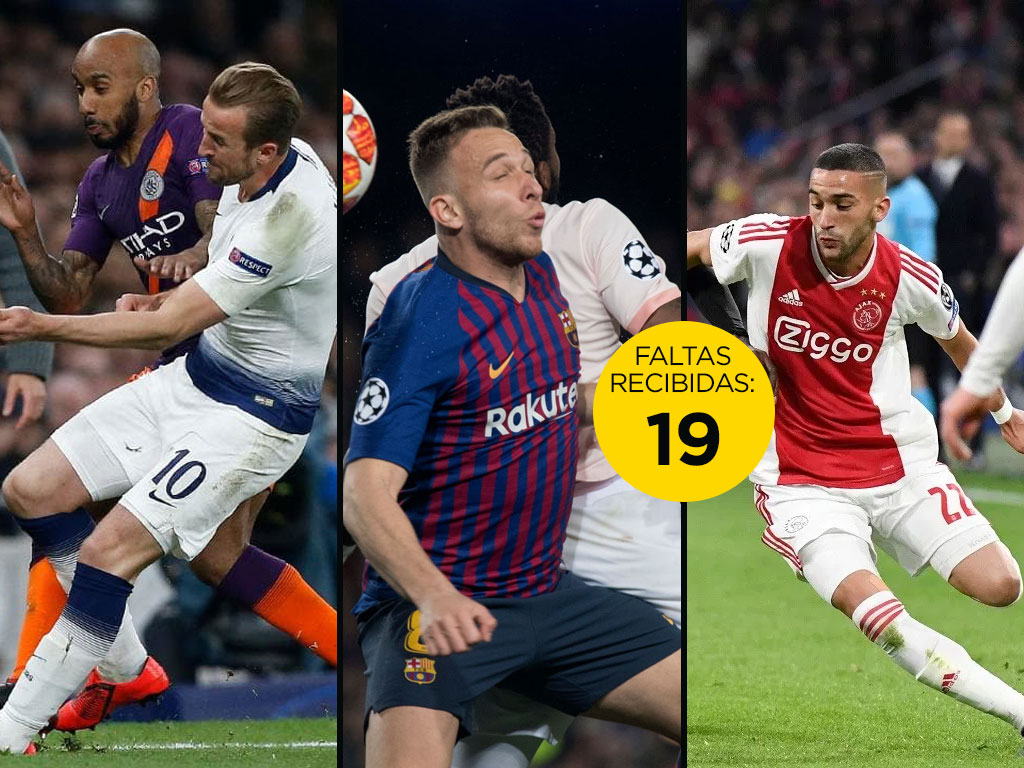 Harry Kane, Arthur y Hakim Ziyech registran 19 faltas recibidas