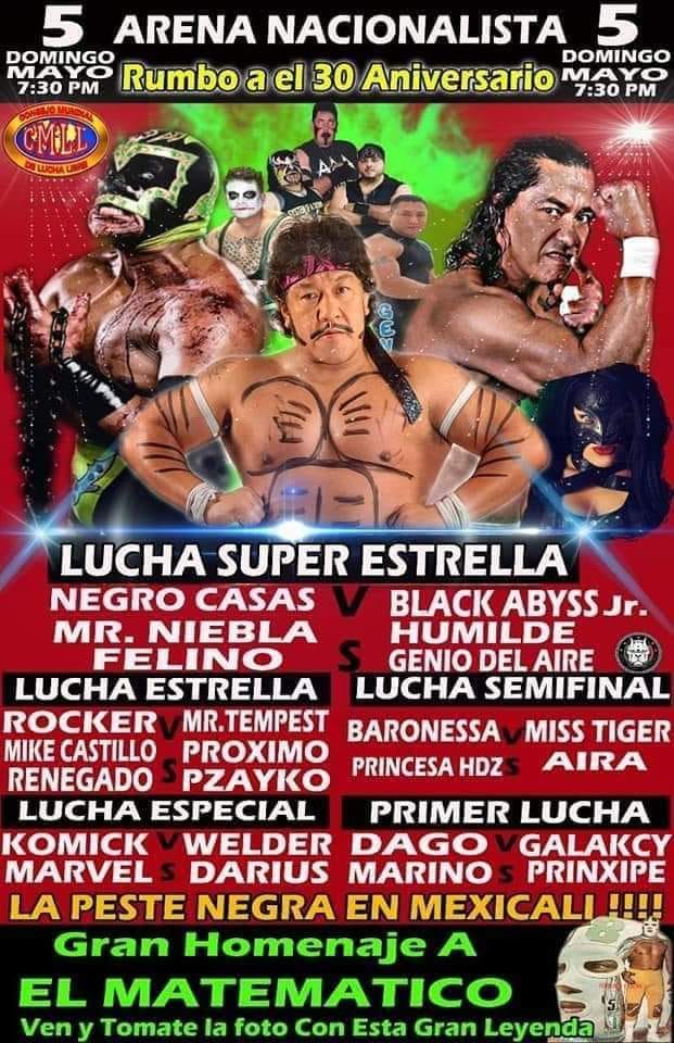 Los eventos de lucha libre que se realizarán del 2 al 8 de mayo.