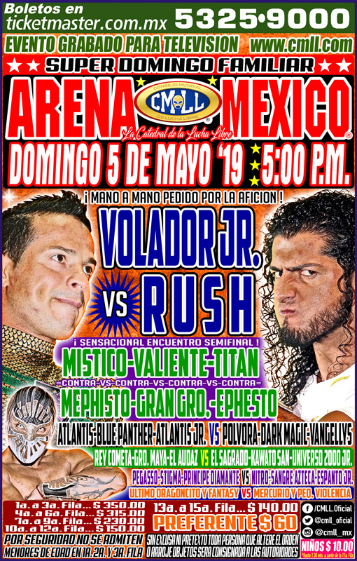 Los eventos de lucha libre que se realizarán del 2 al 8 de mayo.