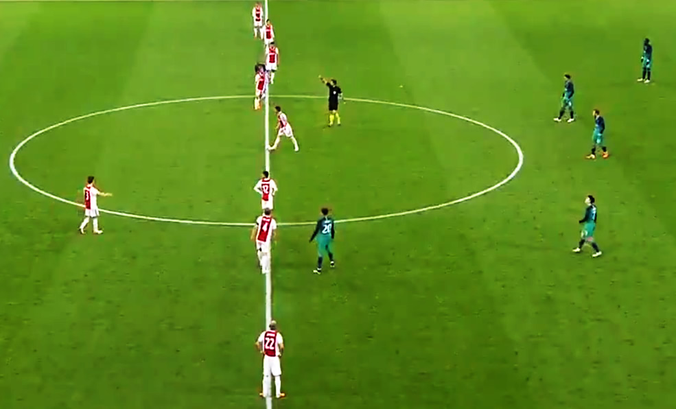 Así fue la formación escopeta del Ajax en la última jugada de la Semifinal ante el Tottenham. (Foto: Especial)