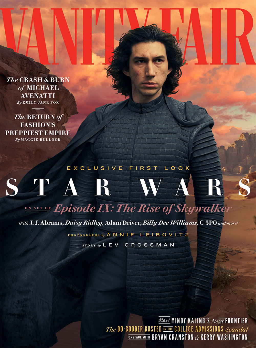 Adam Driver como Kylo Ren. (Foto: Vanity Fair)
