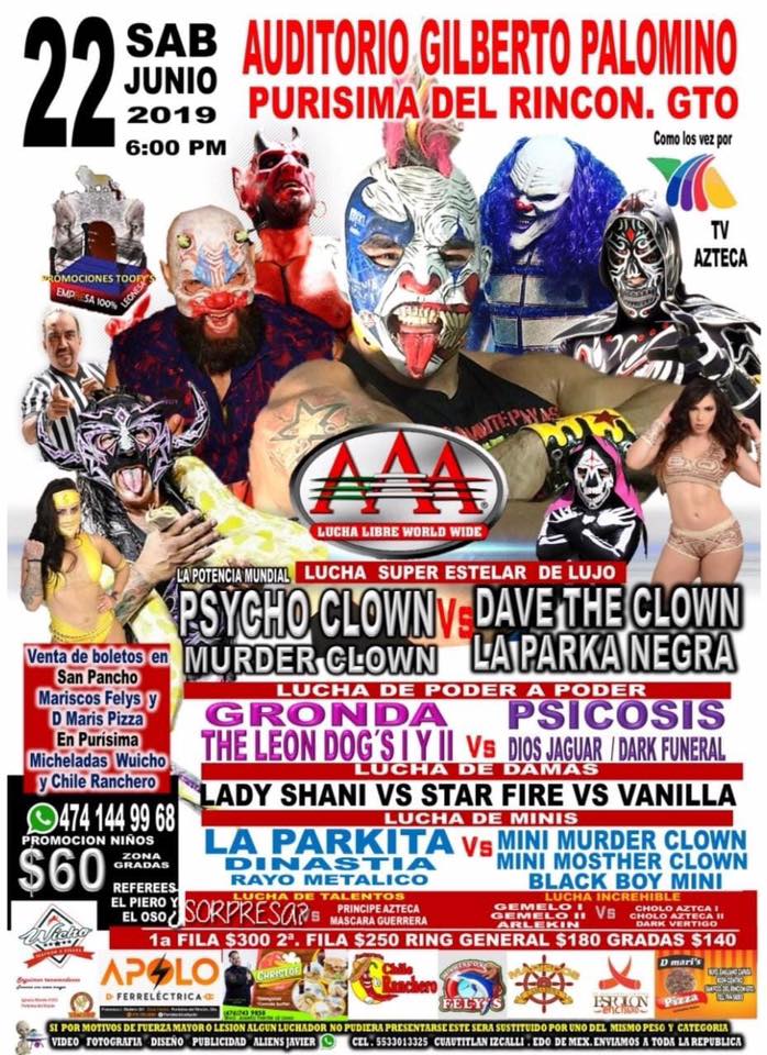 Los eventos de lucha libre que se realizarán del 20 al 26 de junio.